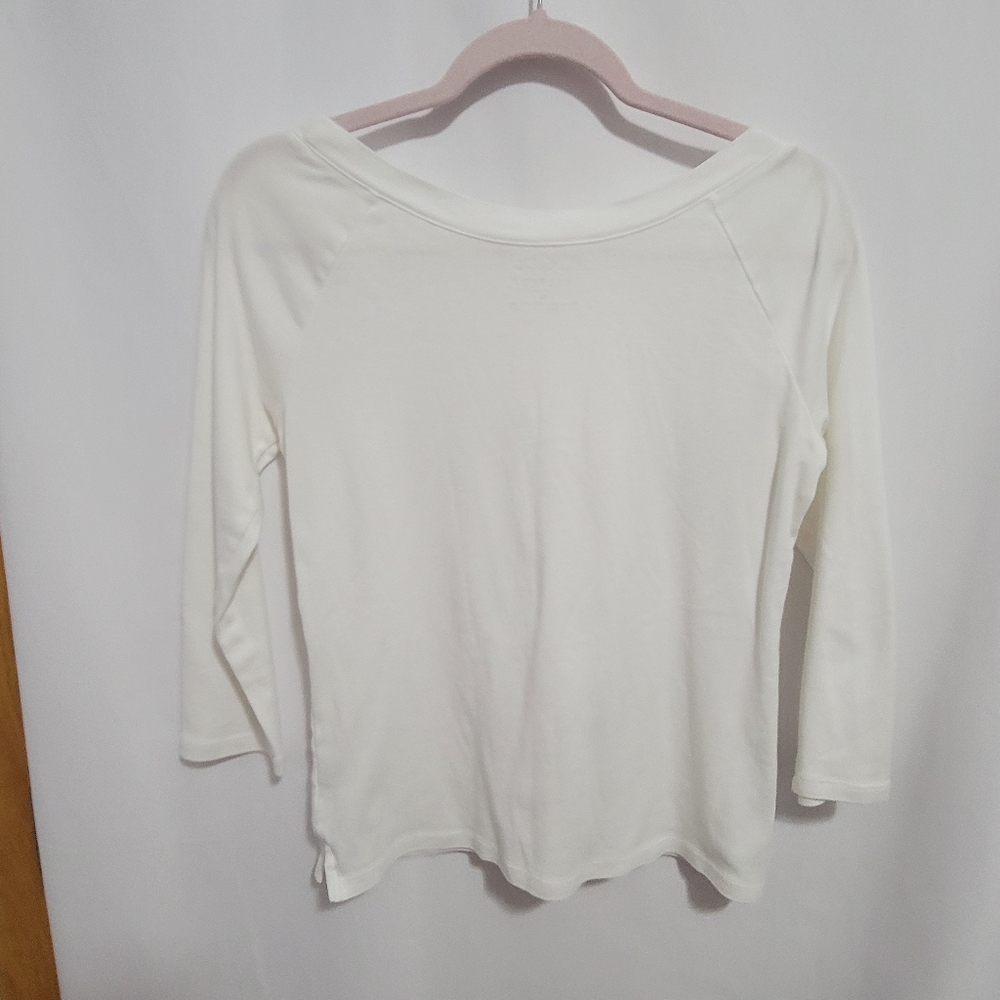 Talbots Petites White Boatneck Top, Size MP - Picture 2 of 3